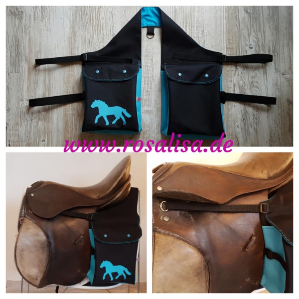 Satteltasche Englisch für hinten mit aufgenähtem Motiv